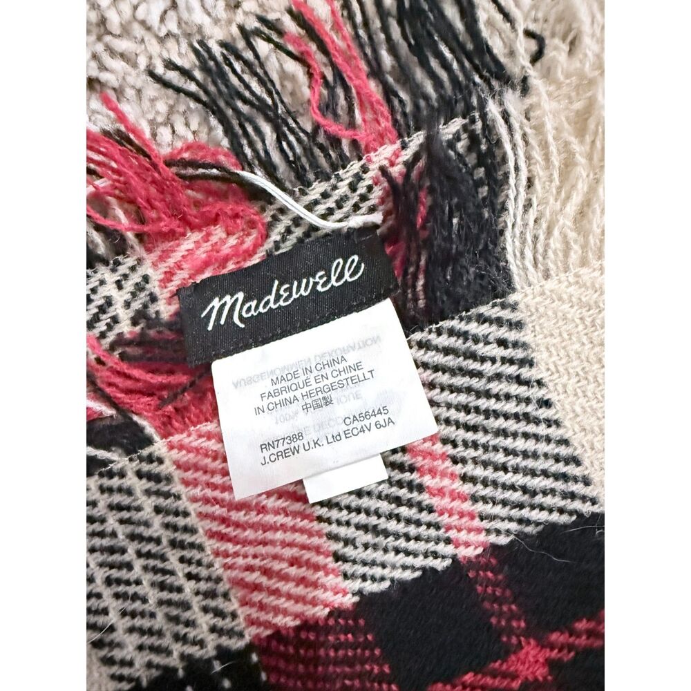 Madewell Oversized Plaid Blanket Scarf Red Black Cream Fringe 50x54